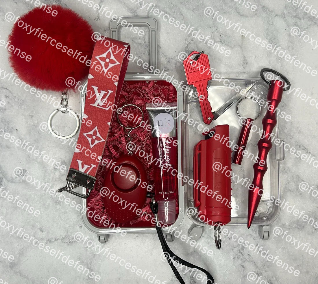 Red LV Mini Suitcase Bundle